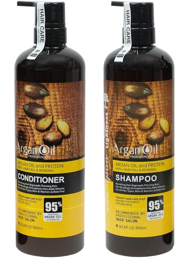 Moroccan Argan Oil (3pcs Shampoo, Conditioner and Oil) Sulfate Free, Perfect for Damaged, Dry, Curly, Frizzy Hair - Thickening Formula for Fine/Thin Hair, Safe for Color and Keratin Treated Hair. - Image 2